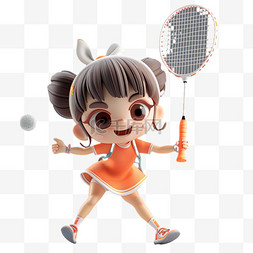 拿羽毛球拍的女孩图片_打网球女孩开心3d免抠元素