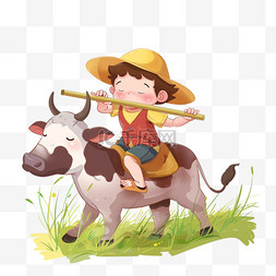 放牛背景图片_清明节牧童手绘放牛卡通元素