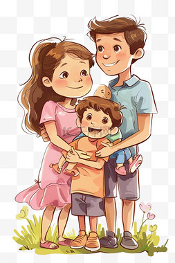 卡通母亲抱孩子图片_一家人户外游玩卡通手绘免抠元素