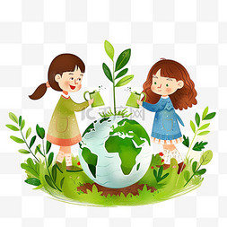 世界地球日环保孩子手绘元素