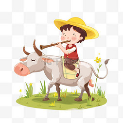 放牛背景图片_清明节卡通手绘牧童放牛元素