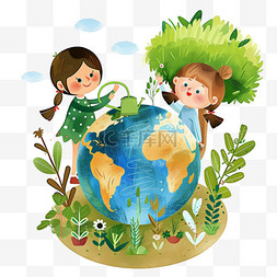 绿色环保卡通背景图片_环保世界地球日孩子手绘元素