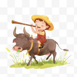 纯色简单背景图片_清明节牧童放牛手绘卡通元素