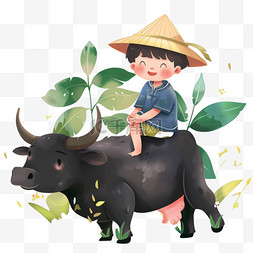 戴草帽的男图片_清明节牛牧童手绘卡通元素