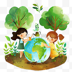 拿水壶图片_世界环保地球日孩子元素手绘