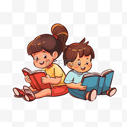 坐着读书的孩子图片_孩子看书读书卡通元素