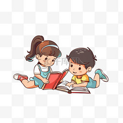 坐着看书的孩子图片_看书读书孩子卡通手绘元素