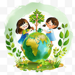 手绘绿叶背景图片_手绘世界地球日孩子元素环保