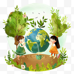 拿水壶图片_手绘元素世界地球日环保孩子
