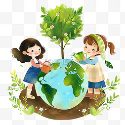 拿水壶图片_世界地球日手绘元素孩子环保