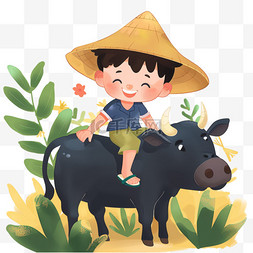 清明节背景图片_卡通清明节牛牧童手绘元素