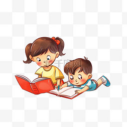 坐着看书的孩子图片_卡通孩子手绘看书读书元素