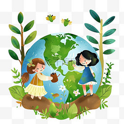 世界地球日手绘孩子环保元素