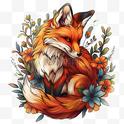 可爱春天狐狸植物手绘插画元素免