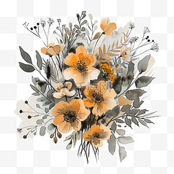 黑色和灰色图片_春天手绘花朵插画元素免抠