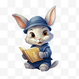 兔子看图片_兔子看书元素立体免抠图案