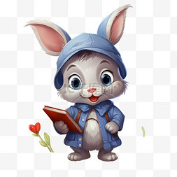 兔子看书元素立体免抠图案