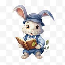 兔子看书元素立体免抠图案