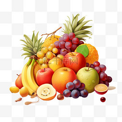 热带水果种类元素立体免抠图案