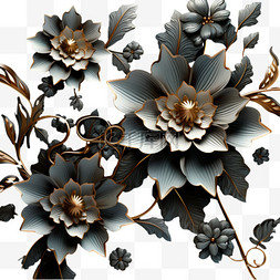 黑金花朵立体描绘摄影照片PNG素材