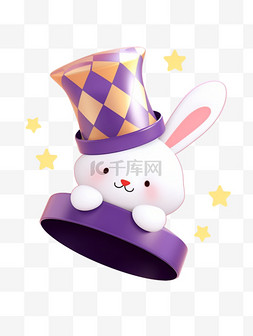 帽子里的兔子图片_3d愚人节紫色魔术帽里的小兔子图