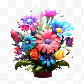 彩色花朵元素立体免抠图案