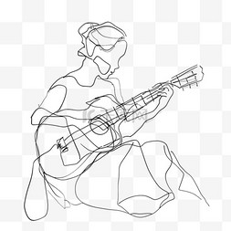 素描吉他女孩元素立体免抠图案