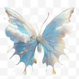 蓝色蝴蝶元素立体免抠图案