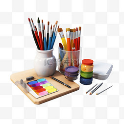 画笔装饰图片_画笔颜料元素立体免抠图案