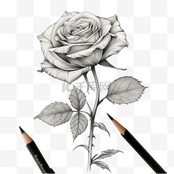手绘玫瑰元素立体免抠图案