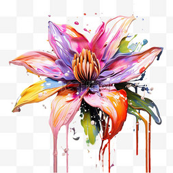彩墨花朵元素立体免抠图案