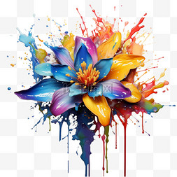 彩墨花朵元素立体免抠图案