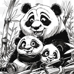 熊猫家庭元素立体免抠图案