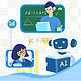 AI插画教育插画元素蓝色机器人