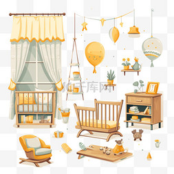 婴儿床房间元素立体免抠图案
