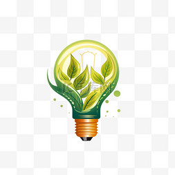绿叶灯泡图片_绿叶灯泡元素立体免抠图案