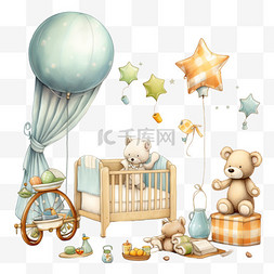 婴儿在婴儿床睡觉图片_婴儿床房间元素立体免抠图案