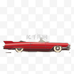 复古红色汽车元素立体免抠图案