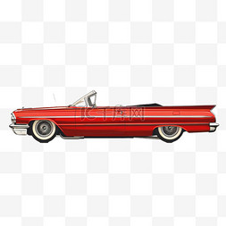 汽车划痕图片_复古红色汽车元素立体免抠图案