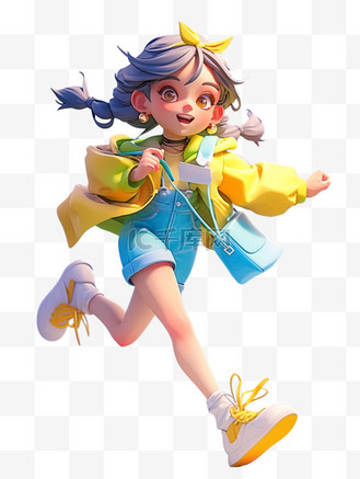 春天充满朝气的3d人物卡通形象设计图