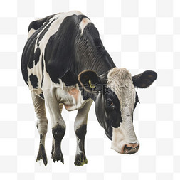 低头吃草的牛图片_奶牛低头元素立体免抠图案