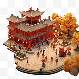 中式建筑模型元素立体免抠图案