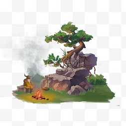 CG原画树下烤火的人设计