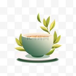 茶茶艺插画图片_青绿色茶杯绿茶茶汤简约风格春天