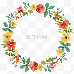 春天免抠花朵圆形边框手绘元素