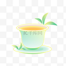 高山茶茶叶图片_青绿色清新茶杯春天春茶茶叶免抠