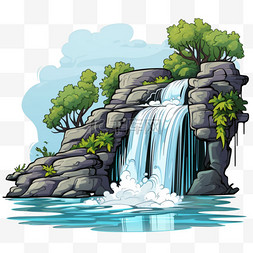 悬浮岛瀑布图片_山水瀑布元素立体免抠图案