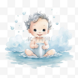婴儿洗浴图片_婴儿洗浴元素立体免抠图案
