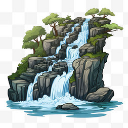 黄果树瀑布图片_山水瀑布元素立体免抠图案