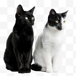 黑白猫咪图片_黑白猫咪元素立体免抠图案